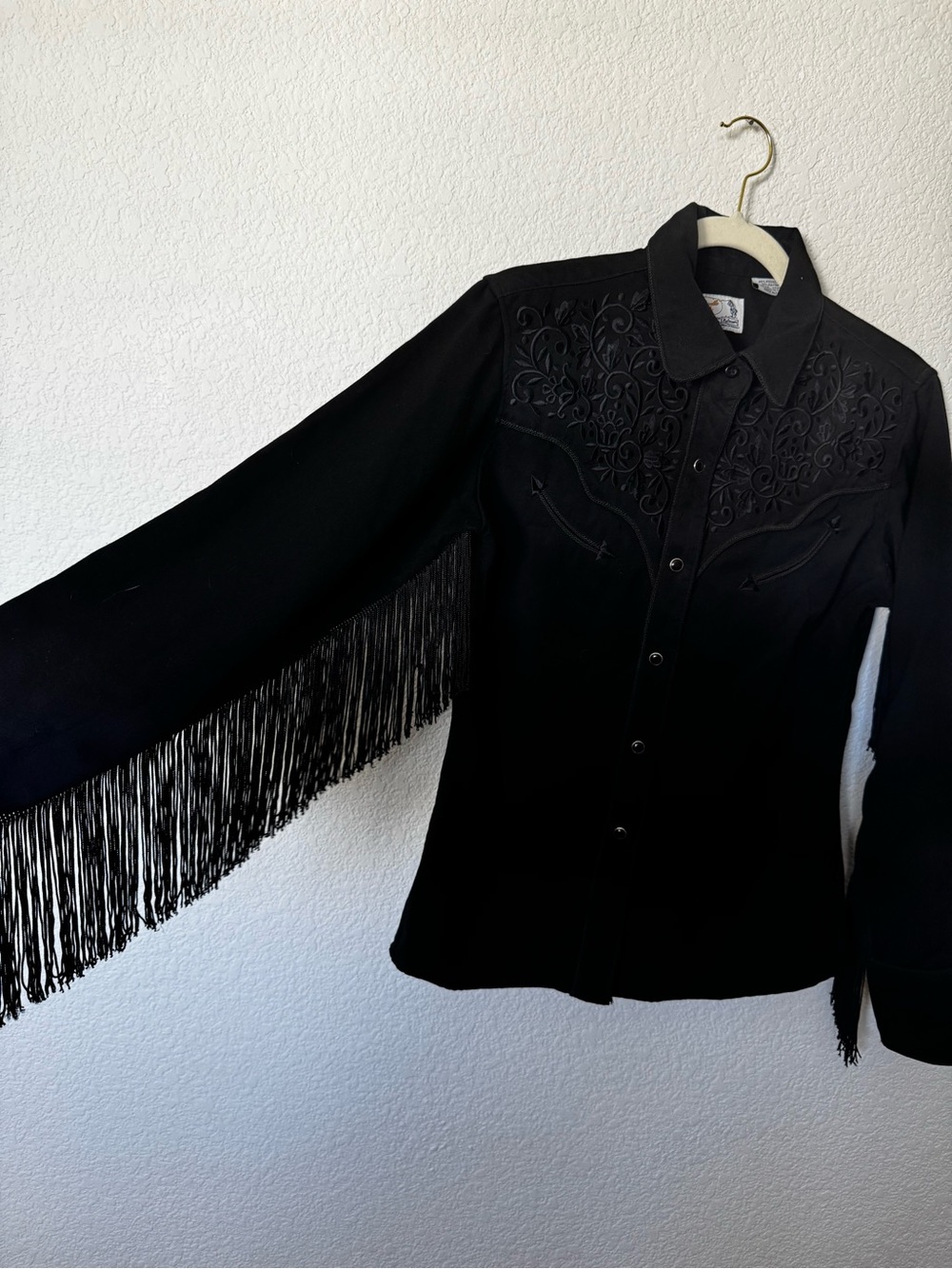 Vintage Black Fringe Western Button-Up Shirt